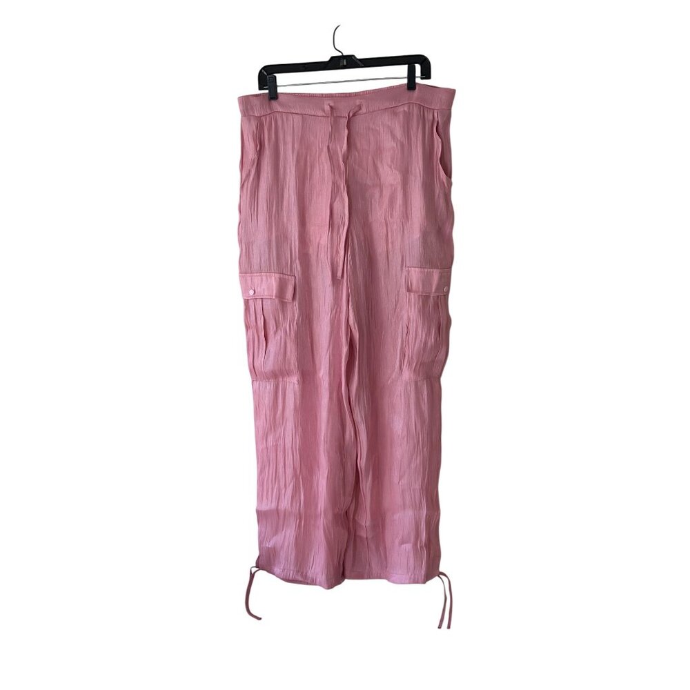 Halara Light Pink Metallic Semi Sheer Cargo Pants Drawstring Pockets XL NWT